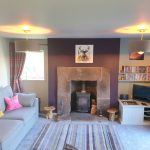 living room and wood burning stove