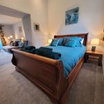 sleigh bed and family room